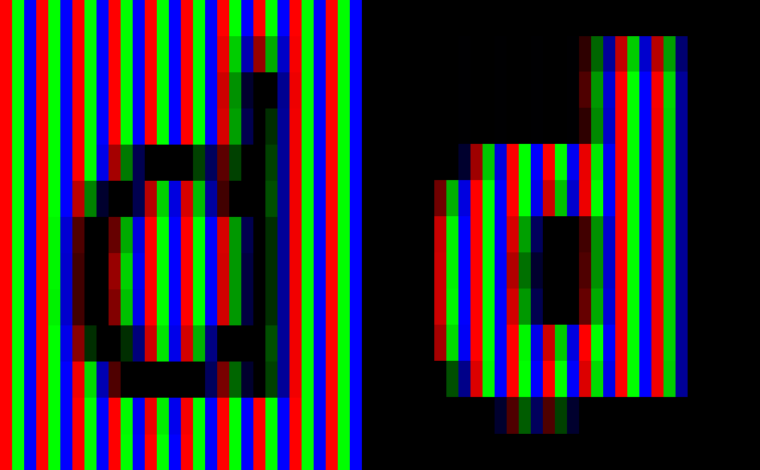 Letter d extreme close-up with RGB columns